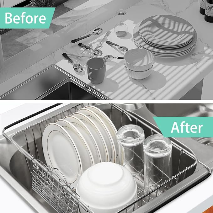 Sink Dish Drainer Rack, Expandable 304 Stainless Steel Dish Drying Rack - Image 5
