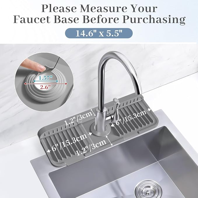 PoYang 14.6 inch Faucet Mat for Kitchen Sink Splash Guard, 7° Slope Silicone - Image 3