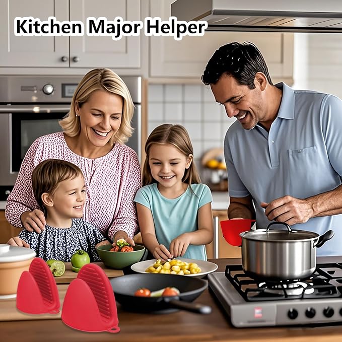 3 Pairs Silicone Oven Mitts Sets Pot Holders Heat Resistant - Image 2