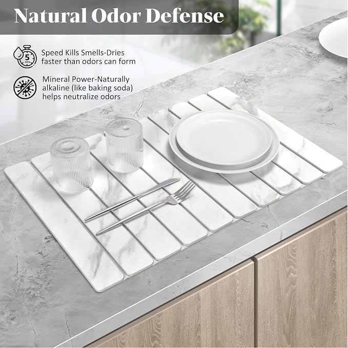 Large Stone Dish Drying Mats for Kitchen Counter, Fast Drying Collapsible Dish - Image 3