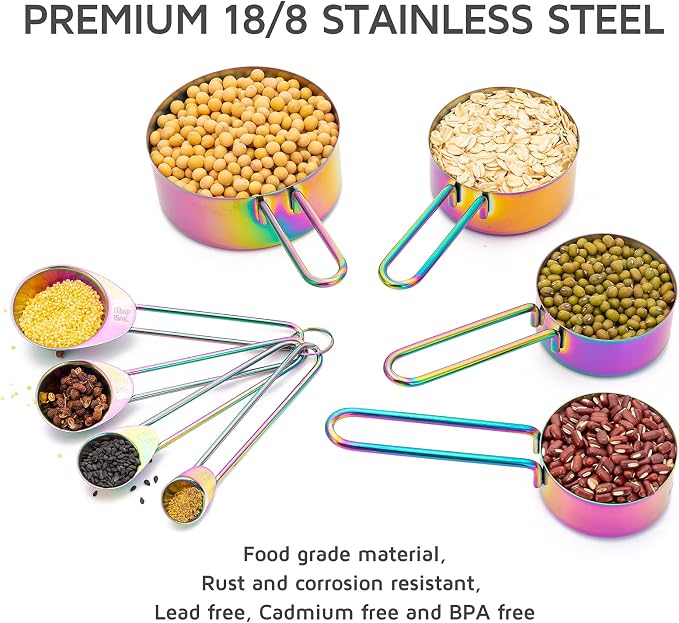 WELLSTAR Measuring Cups and Spoons Set of 8, Food Grade 18/8 Stainless Steel - Image 3