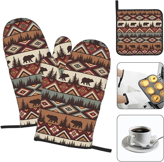 Vintage Rustic Oven Mitts and Pot Holders Sets of 3 Heat Resistant Hot Pads - Image 3
