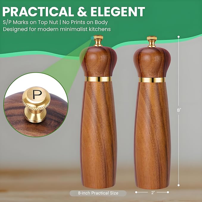 Acacia Wood Salt and Pepper Grinder Set - Image 5