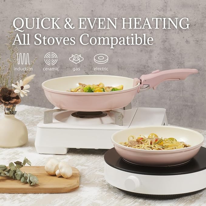 Ceramic Cookware Set Non Stick 8Pcs Pots and Pans Set Detachable Handle - Image 5