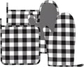 Buffalo Plaid Black and White Oven Mitts and Pot Holders Set by Unknown