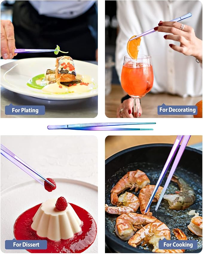 4 Pcs Fine Long Tweezer Tongs Professional Rainbow, Sea food and BBQ - Image 5