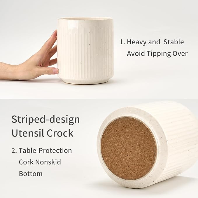 JIEMEI HOME Kitchen Utensil Holder, 7.2" Large Ceramic Stable Utensil Crock - Image 4