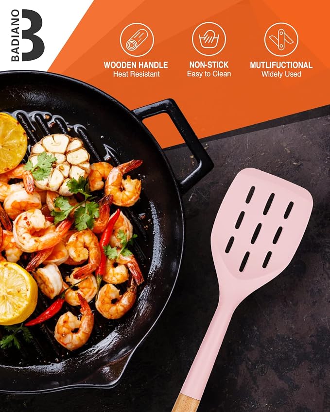 Pack of 2 Silicone Spatula, Non Stick Cooking Utensil Set Wooden Handle Kitchen - Image 7