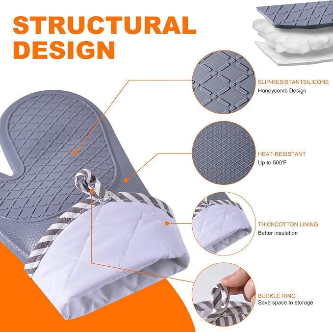 Silicone Oven Mitts, Heat Resistant Oven Gloves - Image 3