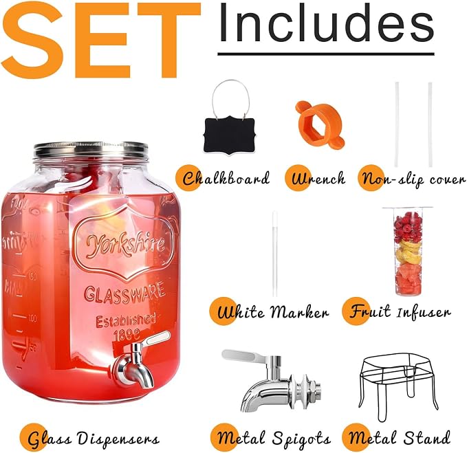 2 Gallon Glass Drink Dispenser, Beverage Dispenser - Image 6