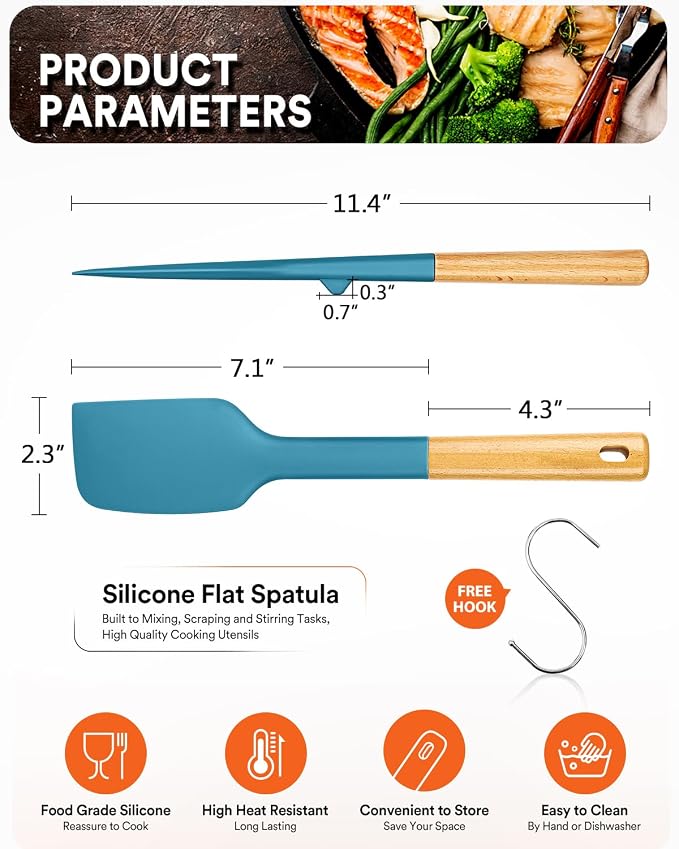 Silicone Heavy-Duty Spatula, Sturdy Bpa-Free Matte Silicone, Wooden Handle - Image 2