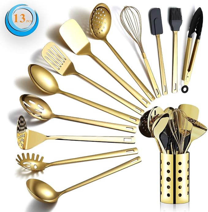 Gold Cooking Utensils Set, Berglander Stainless Steel 13 Pieces Kitchen - Image 8
