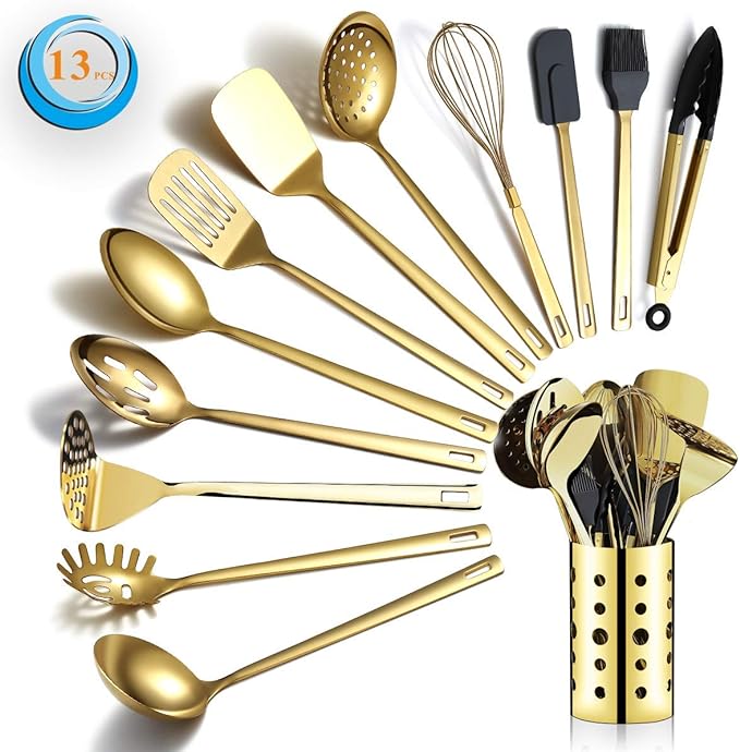 Gold Cooking Utensils Set, Berglander Stainless Steel 13 Pieces Kitchen by Berglander