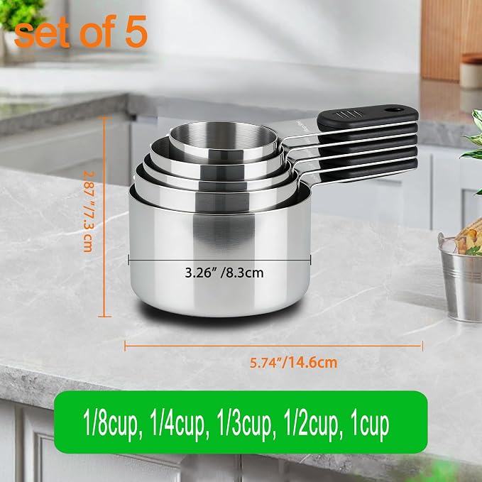 Magnetic Handles 5 Piece Stainless Steel Measuring Cups, Kitchen Gadgets - Image 3