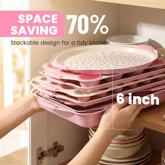 Kikcoin 22 PCS Nonstick Baking Pans Set, Stackable Bakeware Sets - Image 6