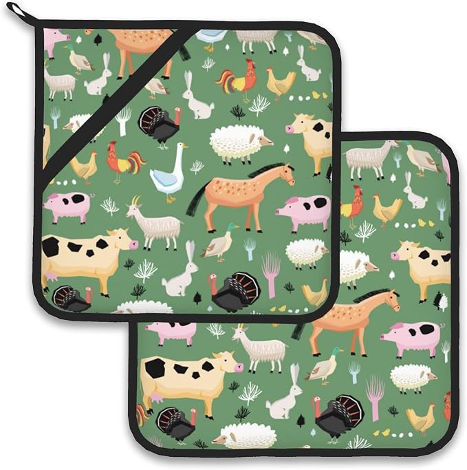 Funny Farm Animals Horse Cow Pot Holder Set of 2, Heat Resistant Potholders by Larkverk