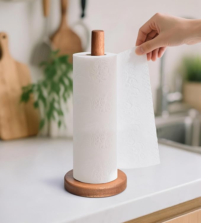 KitchLife Acacia Wooden Paper Towel Holder Countertop - Image 8
