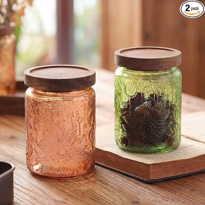 Willinglong 2 Pack 23.7oz Colored Vintage Glass Storage Jars by Willinglong