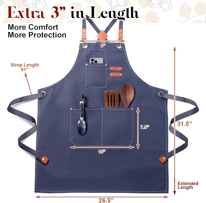 Plus Size Kitchen Apron for Men Women, Cross Back Cotton Canvas Chef Apron - Image 2