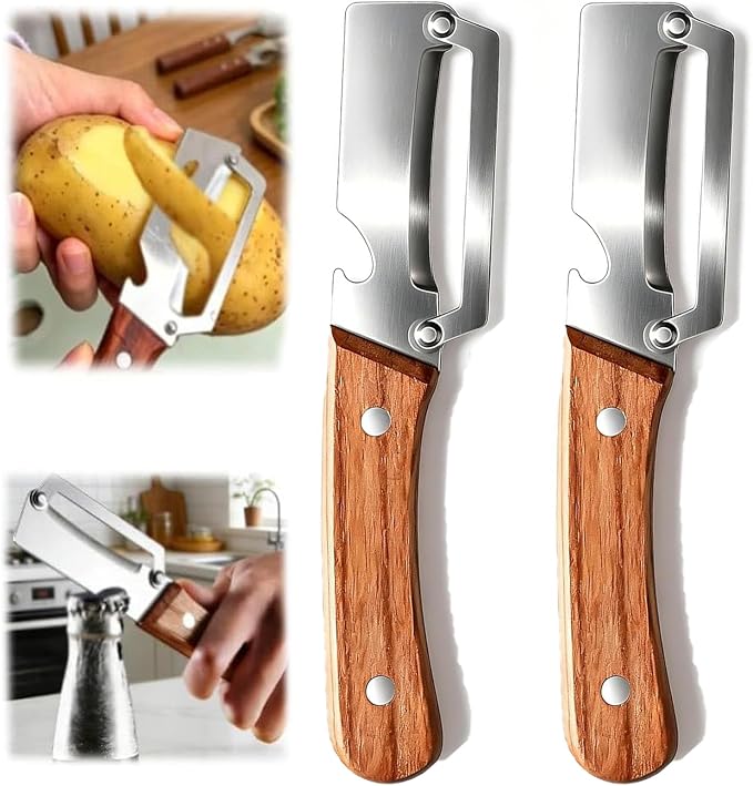 Premium Vegetable Peeler with Wooden Handle and Bottle Opener, Kitchen Gadgets by Unknown