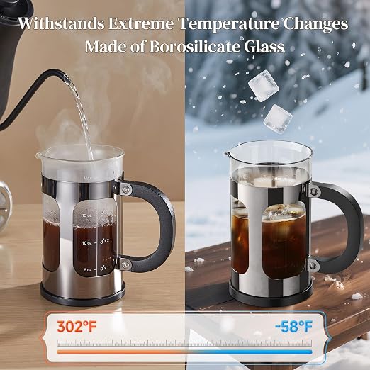Veken French Press Coffee Maker 21oz 0.6 L, Single Serve Small Pot, Heat - Image 3
