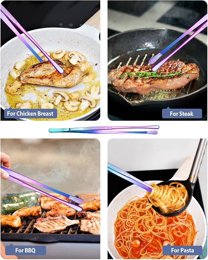 4 Pcs Fine Long Tweezer Tongs Professional Rainbow, Sea food and BBQ - Image 4