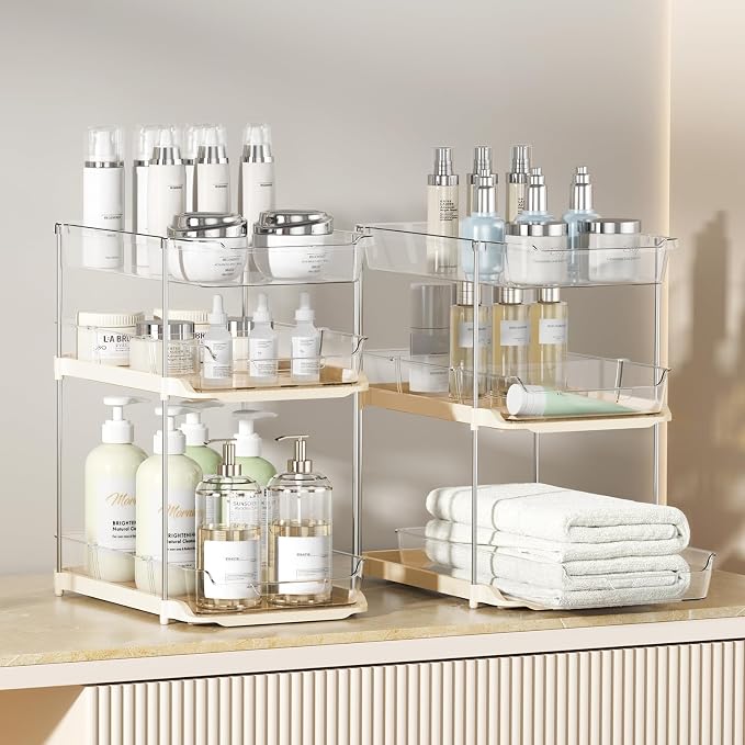 Delamu 2 Pack 3-Tier Bathroom Under Sink Organizers and Storage, Pull Out Clear - Image 5