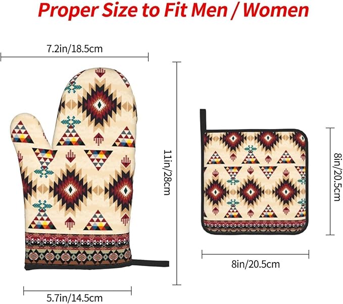 Southwestern Aztec Oven Mitts and Pot Holders Set of 3, Heat Resistant Non-Slip - Image 8