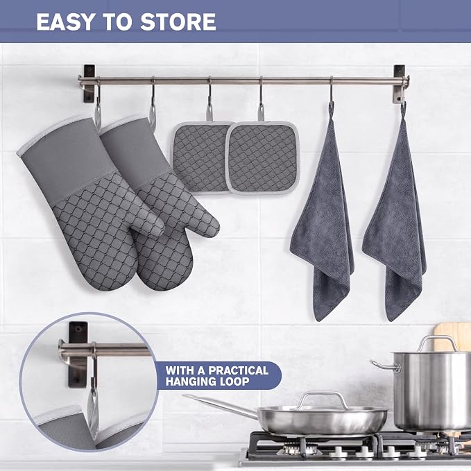 6 Pcs Oven Mitts and Pot Holders, 500℉ Heat Resistant Oven Mitts - Image 6
