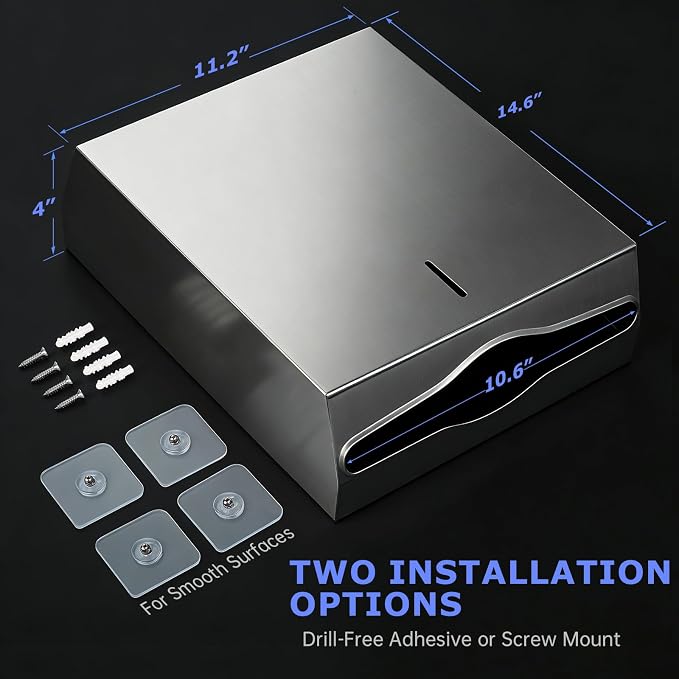 Paper Towel Dispenser Wall Mount, Keyless Magnetic Closure, Brushed Stainless - Image 2