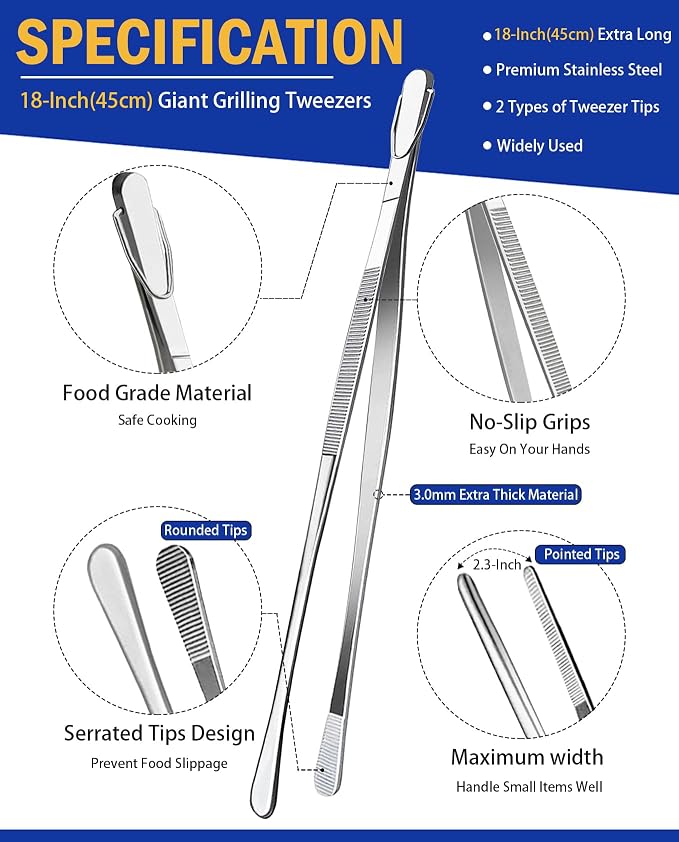 JETKONG 2 Pcs 18 Inch Stainless Steel Grill Tongs Heavy Duty Giant Tweezer Tongs - Image 2