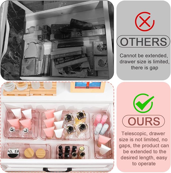 14 Pcs Clear Drawer Organizer, Adjustable Drawer Storage Box, 3-Size Desk - Image 4