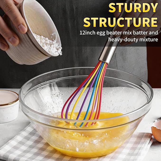 Silicone Whisk Set, Stainless Steel Handle Whisk 8" 10" 12" Rubber Whisks - Image 5