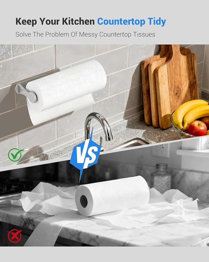 Paper Towel Holder Under Cabinet, One-Handed Tear, Wall Mount, Paper Roll Holder - Image 3