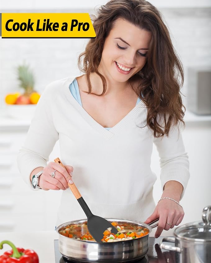 Pack of 4 Silicone Cooking Utensils Set, Non Stick Solid Spatulas and Heat - Image 4