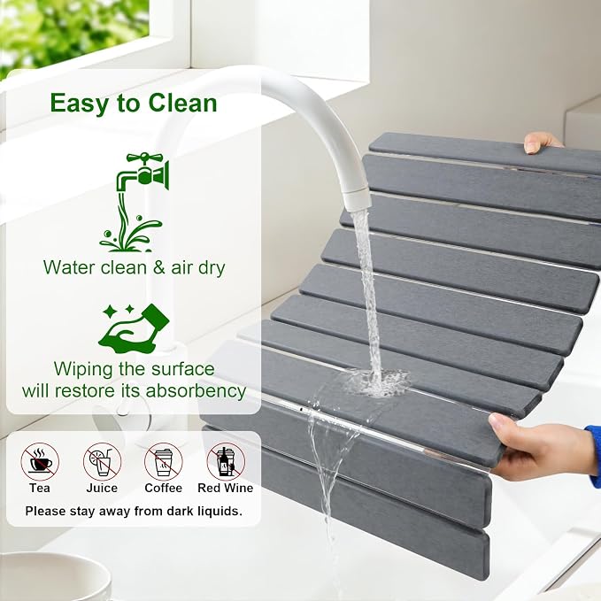 Large Stone Drying Mat for Kitchen Counter, Collapsible Stone Dish Drying Mats - Image 5