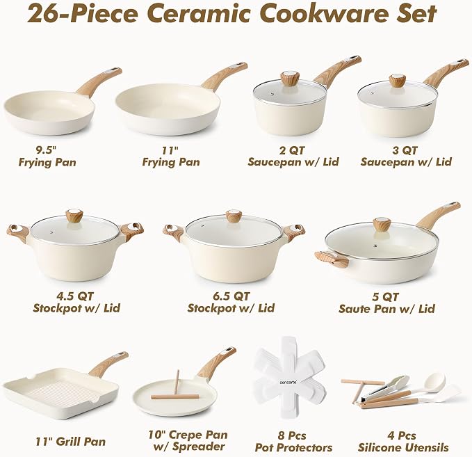 SENSARTE Ceramic Cookware Sets, Pots and Pans Set Non stick, Non toxic Healthy - Image 2