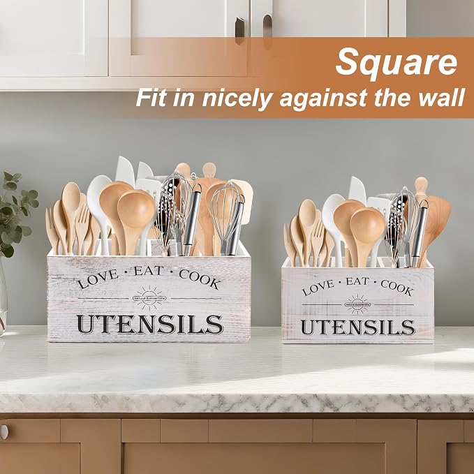 2 PC Wooden Utensil Holder, （With 4-Compartments size*1 + 3-Compartments - Image 5