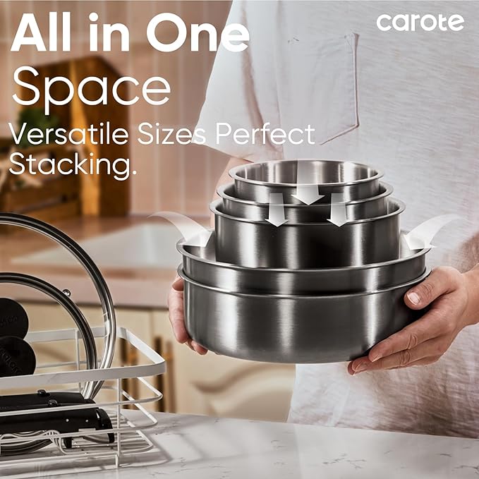 CAROTE Pots and Pans Set, Stainless Steel Cookware Set Detachable Handle - Image 7