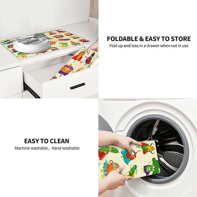 Colorful Cartoon Vegetable Dish Drying Mats, 18 x 24 inch Absorbent Microfiber - Image 7