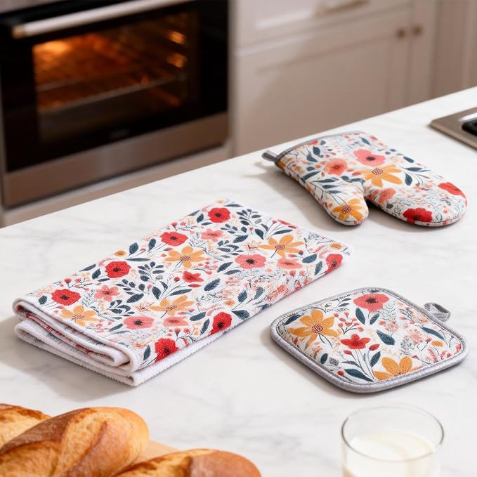 6 Pcs Kitchen Stuff Accessories, Kitchen Oven Mitts and Pot Holders Sets - Image 8