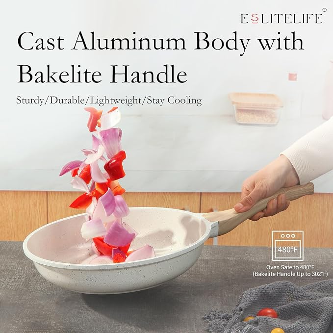 ESLITE LIFE Nonstick Ceramic Frying Pans Skillets Set, Non-Toxic Egg Omelette - Image 5