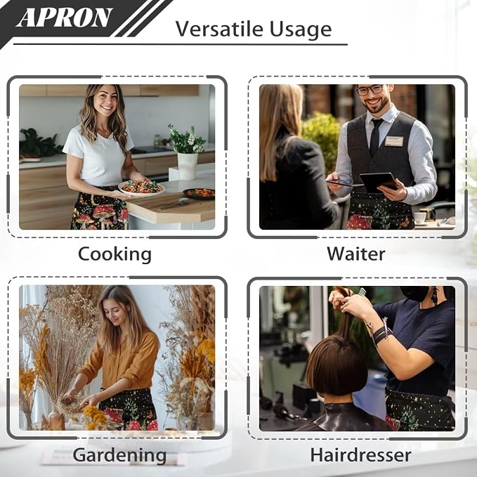 Server Apron with 3 Pockets, Waterproof Oil Waitress Waiter Half Apron - Image 5