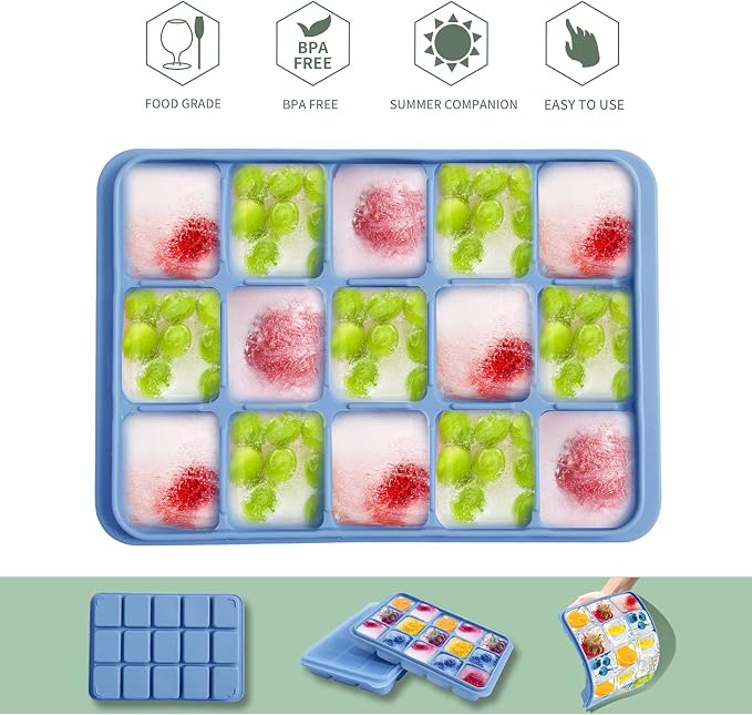 Ice Cube Trays Set of 2, Easy Release 15 Flexible Silicone Ice Cube Molds - Image 4