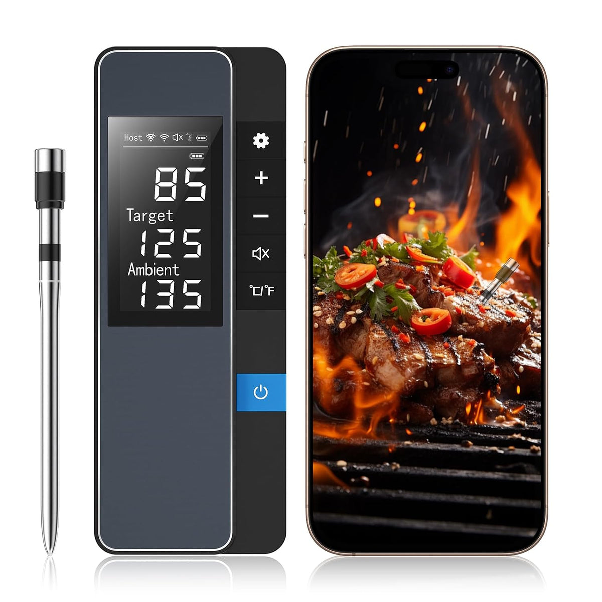 Smart Bluetooth Wireless Meat Thermometer, Digital Smart Base, 1 Probe