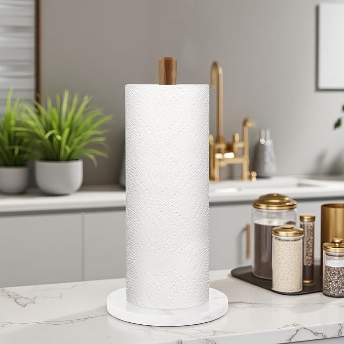 Buruis Wood Paper Towel Holder, Marble Base Modern Decorative Countertop - Image 7