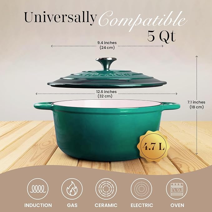 Cast Iron Dutch Oven with Lid – Non-Stick Ovenproof Enamelled Casserole Pot – - Image 2