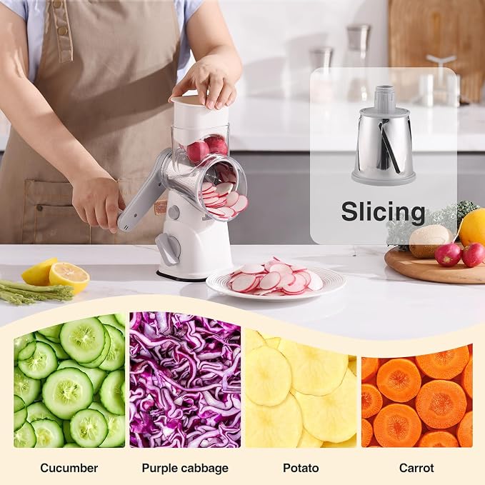 Rotary Cheese Grater Hand Crank, Kitchen Mandolin Vegetable Cheese Shredder - Image 3