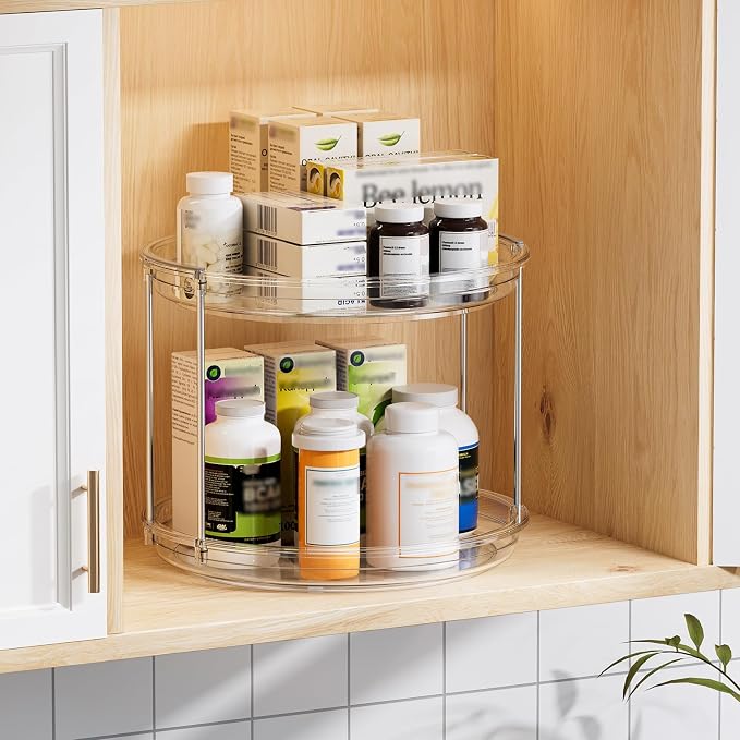 LAMU 4 Pack 2 Tier Lazy Susan Turntable Organizer 9.25'' Rotating Spice Rack - Image 3