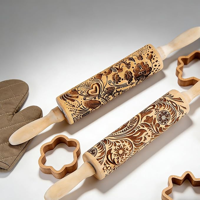 2 Pack Wooden Embossed Rolling Pin - Image 3